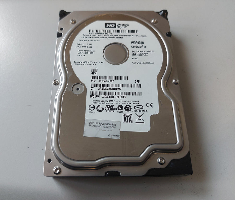 Western Digital HP 80GB 7200rpm SATA 3.5in HDD ( WD800JD-60LSAS 381648-002 ) REF