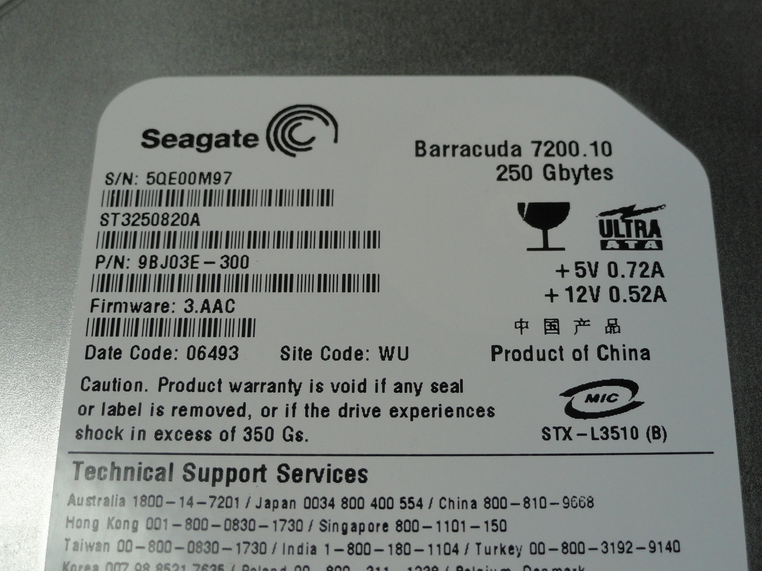 PR20089_9BJ03E-300_Seagate 250Gb IDE 7200rpm 3.5in HDD - Image2